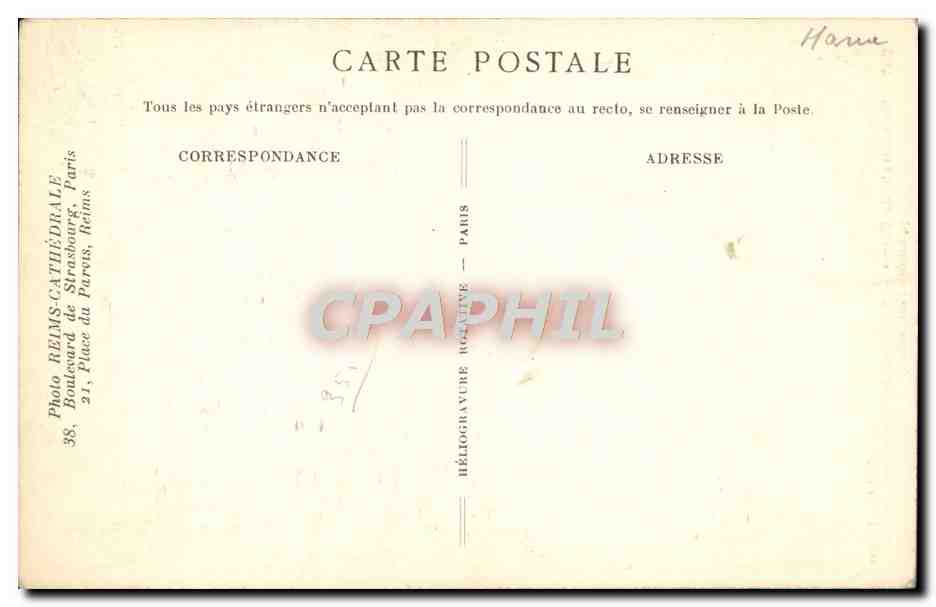 Cathédrale de Reims — Saint-Nicaise fortement mutilé pendant l'incendie — Cliché L. Doucet — Rückseite