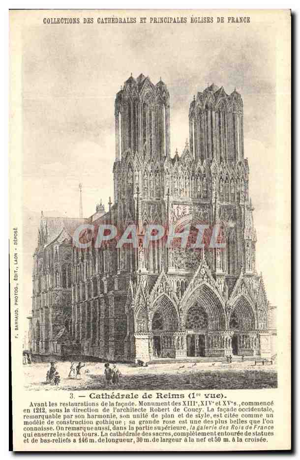 Cathédrale de Reims (1ère vue) — Collections des Cathédrales et Principales Églises de France — F. Barmaud, Photographe, Lyon, n°3