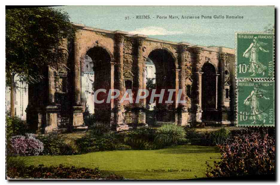 Reims - Porte Mars, alte gallo-römische Pforte — 10c Poststempel der Französischen Republik — Edition Timbiller, Reims