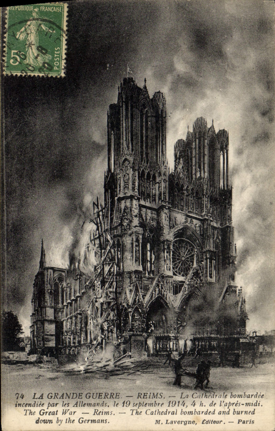 Reims — La Cathédrale bombardée et brûlée — M. Lavergne, Éditeur, Paris