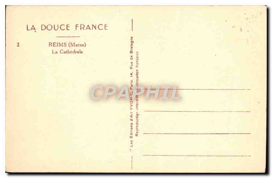 CPA La Douce France Reims La Cathedrale — Verso