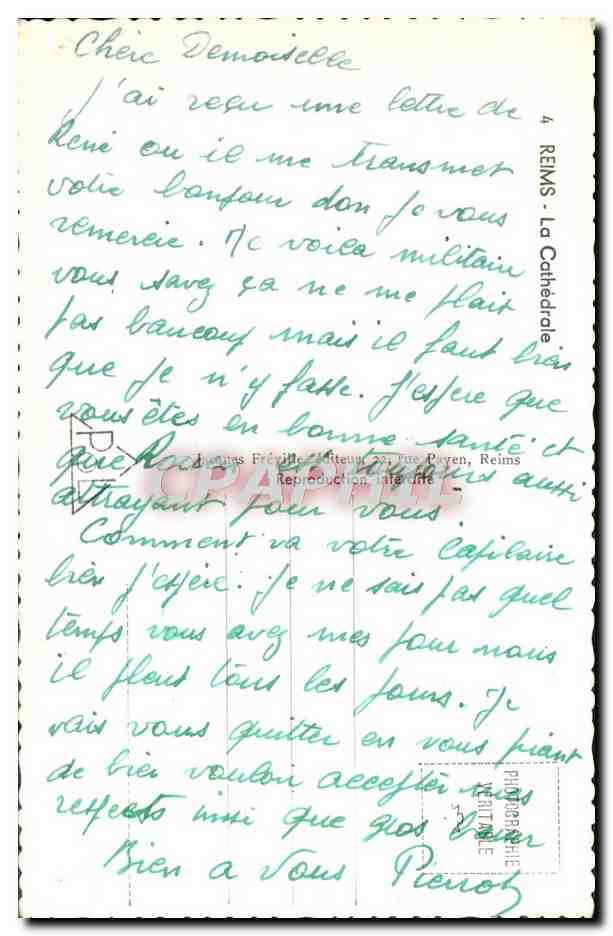 CPA Reims La Cathedrale — Verso