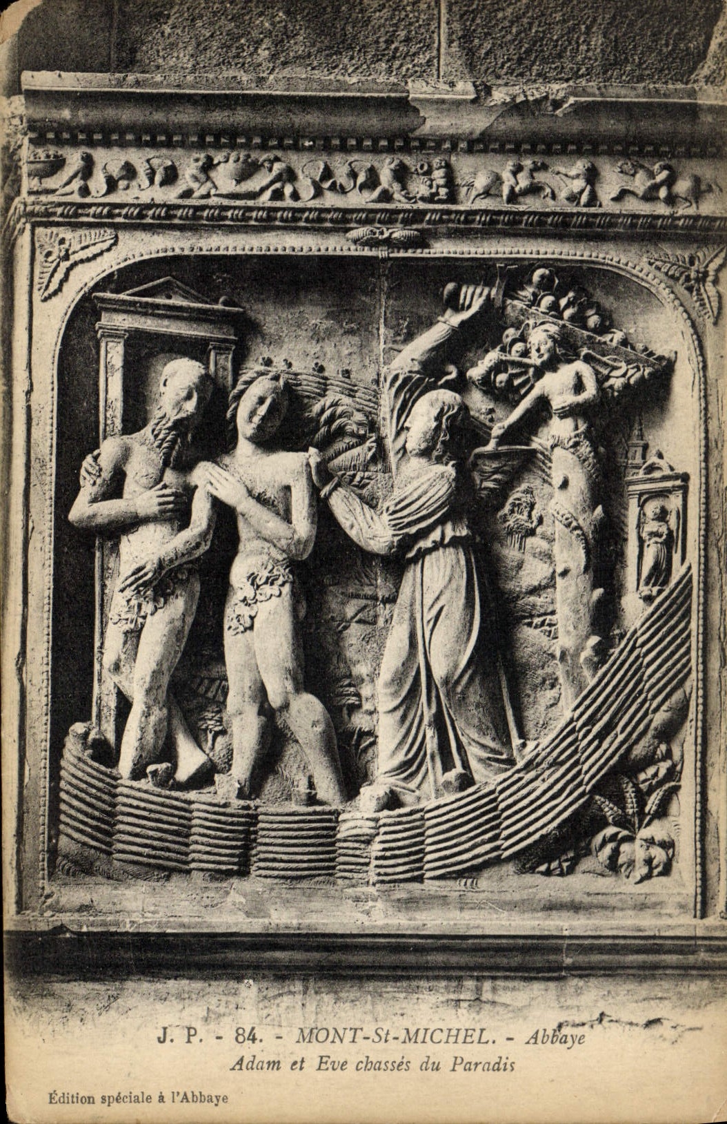 Adam et Ève chassés du Paradis — Mont-Saint-Michel — Abbaye — J.P. 84 — Édition spéciale à l'Abbaye