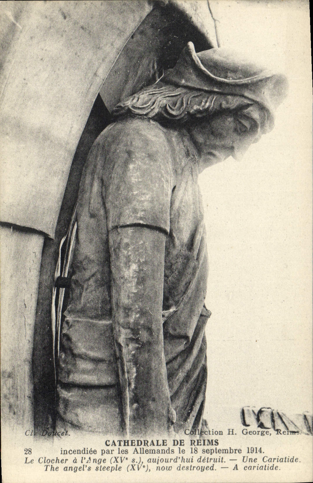 Kathedrale von Reims — Cariatidenstatue — Sammlung H. George, Reims