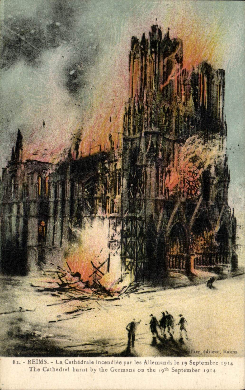 Reims — La Cathédrale incendiée par les Allemands le 19 Septembre 1914 — éditeur: Baillier, Reims, n°82