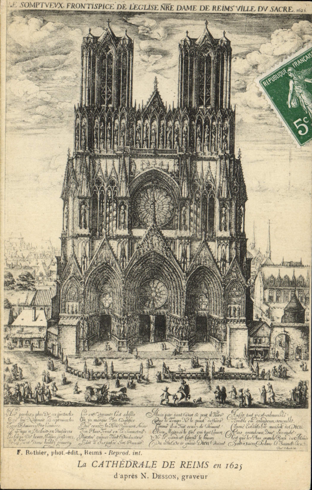 Kathedrale von Reims — Frontispiz der Kirche Notre-Dame — F. Rothier, phot.-edit. Reims - Reprod. int.