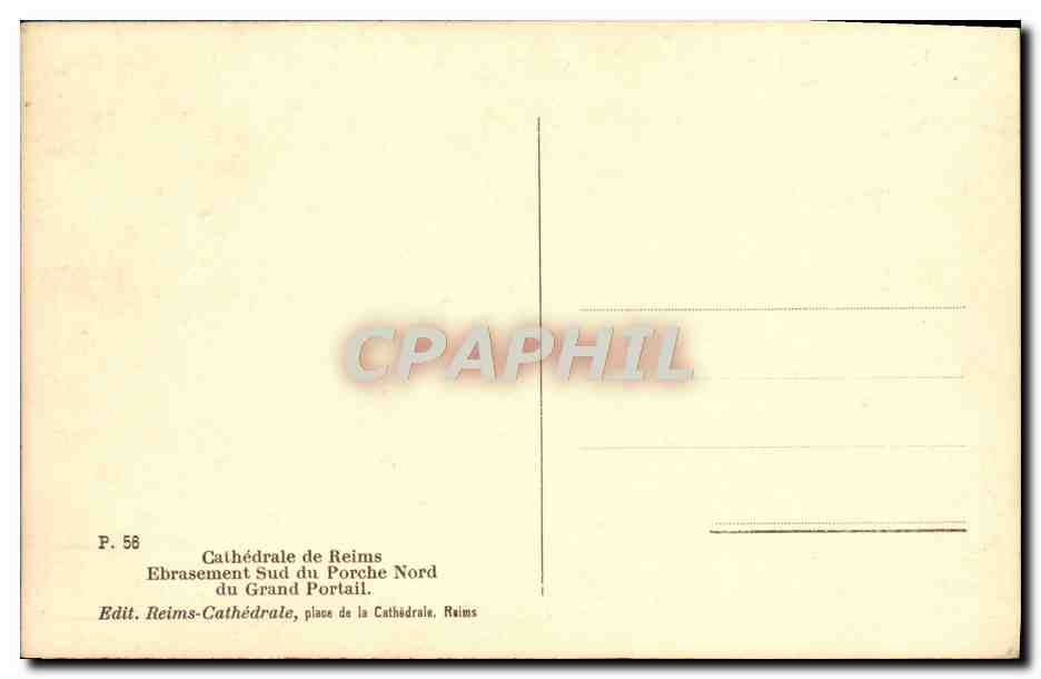 Südlicher Teil des Nordportals — Kathedrale von Reims — Verlag Reims-Cathédrale, Kathedralsquare, Reims — Rückseite