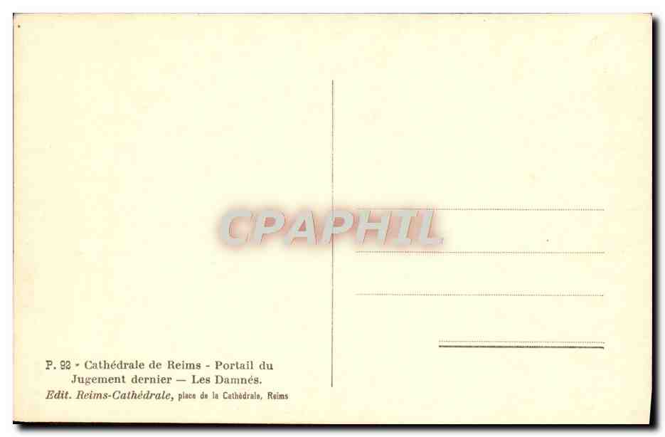 CPA Cathedrale De Reims Portail Du Jugement Dernier Les Damnes Diable — Verso