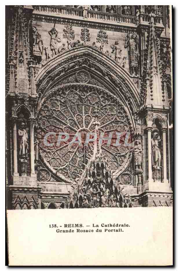 Reims — Die Kathedrale. Große Rosefenster des Portals — A. Quentinat, Verleger Reims, Nr. 138