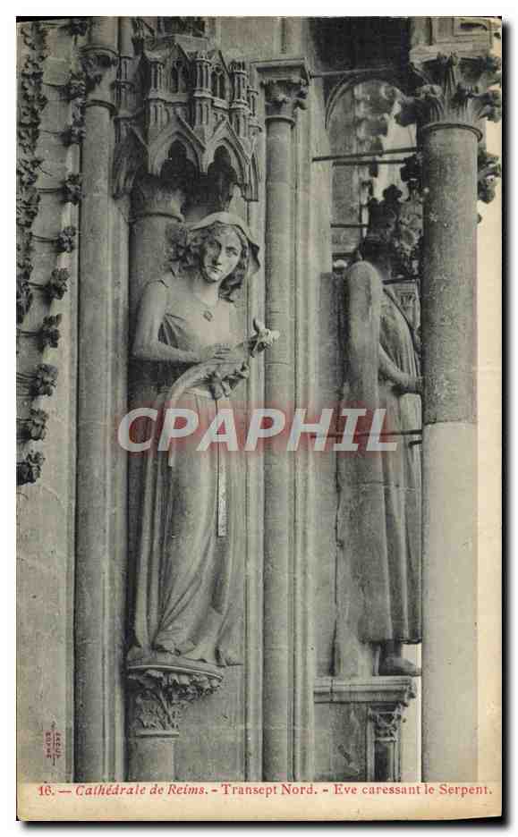 CPA Cathedrale De Reims Transept Nord Eve Caressant Le Serpent