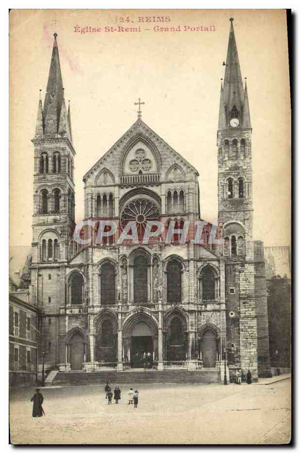 CPA Reims Eglise St Remi Grand Portail