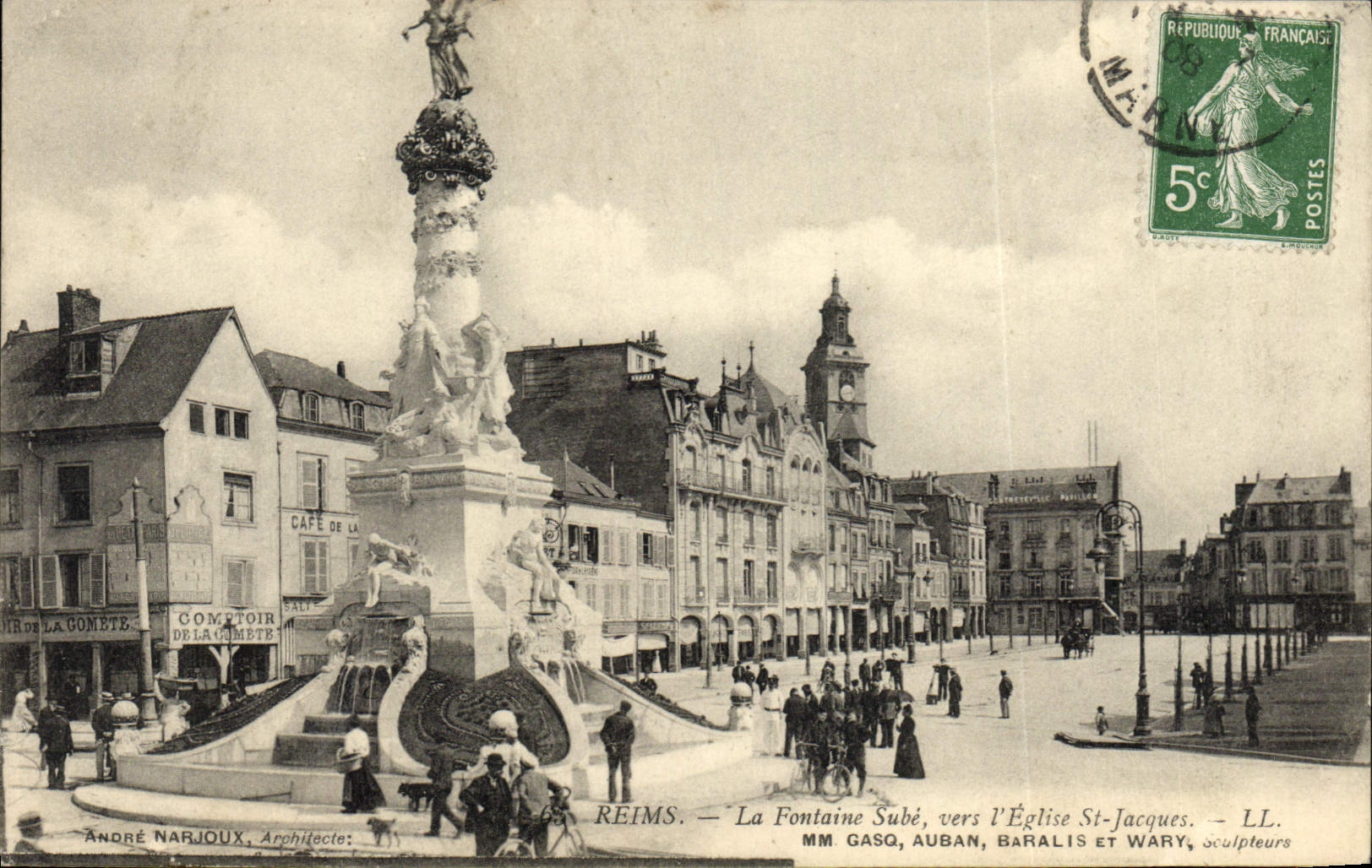 CPA Reims La Fontaine Sube Vers L'Eglise St Jacques Comptoir de la Comete