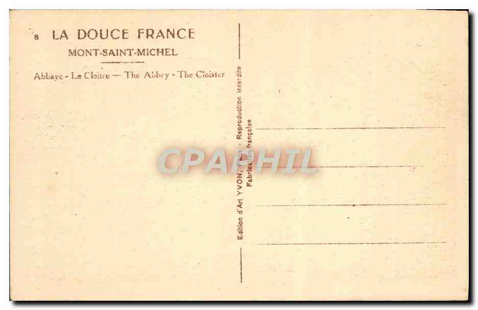 CPA La Douce France Mont Saint Michel Abbaye Le Cloitre — Verso
