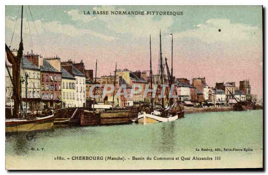 CPA Cherbourg Bassin du Commerce et Quai Alexandre III Bateaux