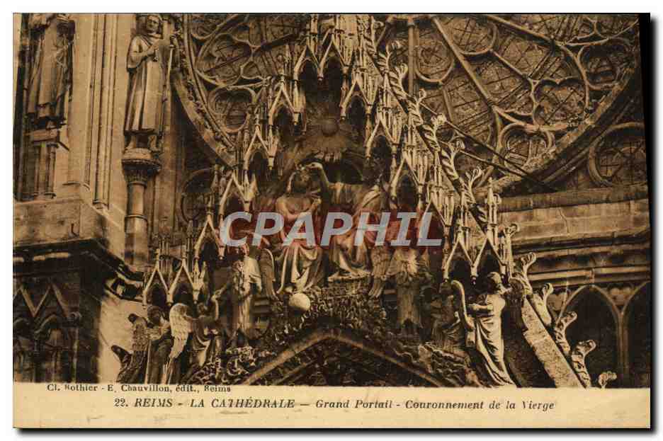 CPA Reims La Cathedrale Grand Portail Couronnement de la Vierge