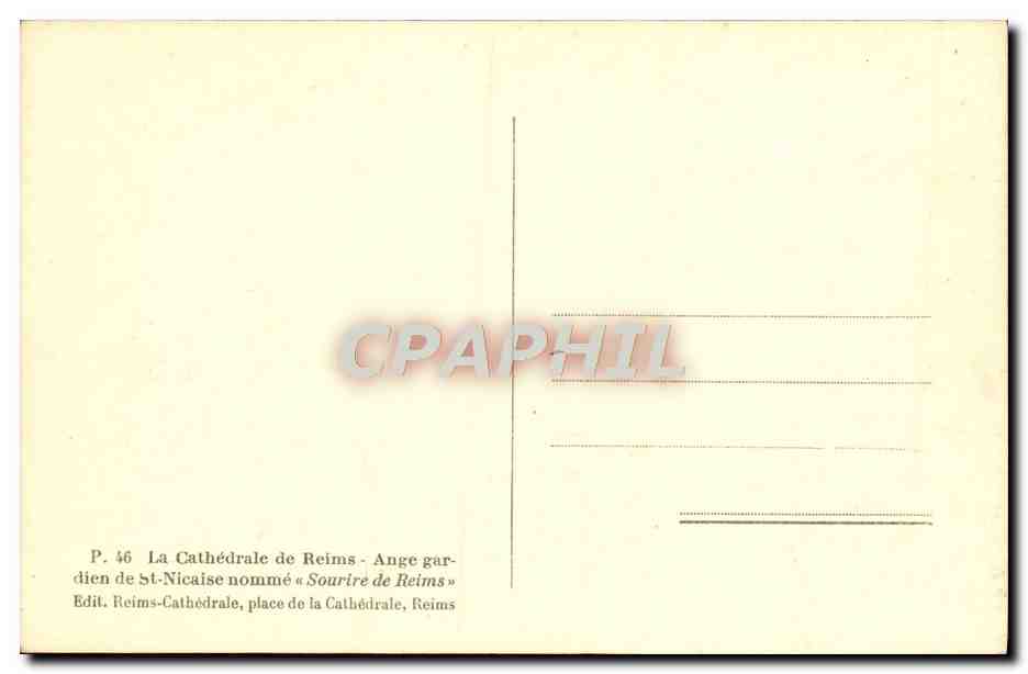 CPA Reims La Cathedrale de Ange Gardien de St Nicaise nomme Sourire de Reims — Rückseite