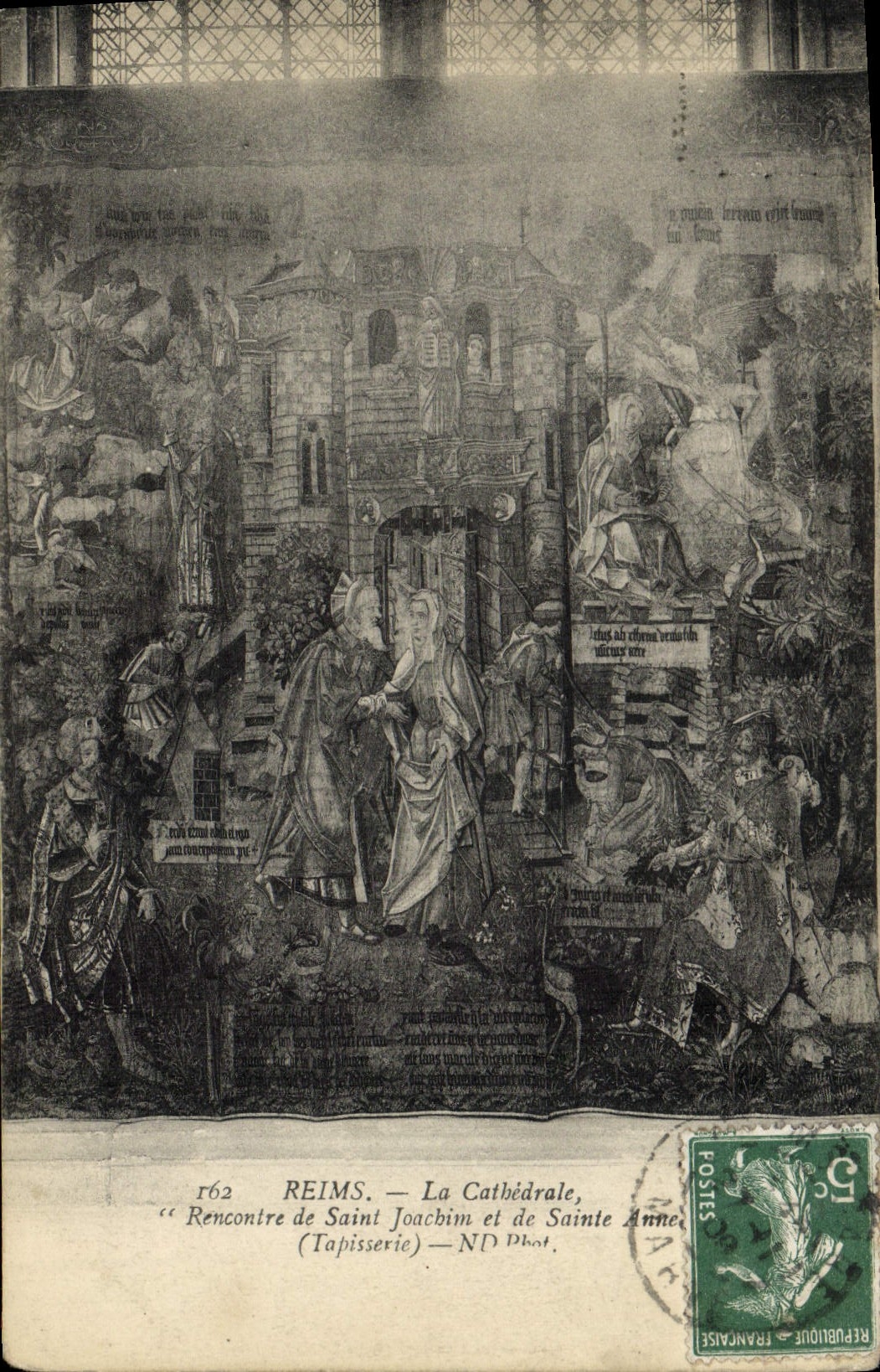 CPA Reims La Cathedrale Rencontre de Saint Joachim et de Sainte Anne Tapisserie 