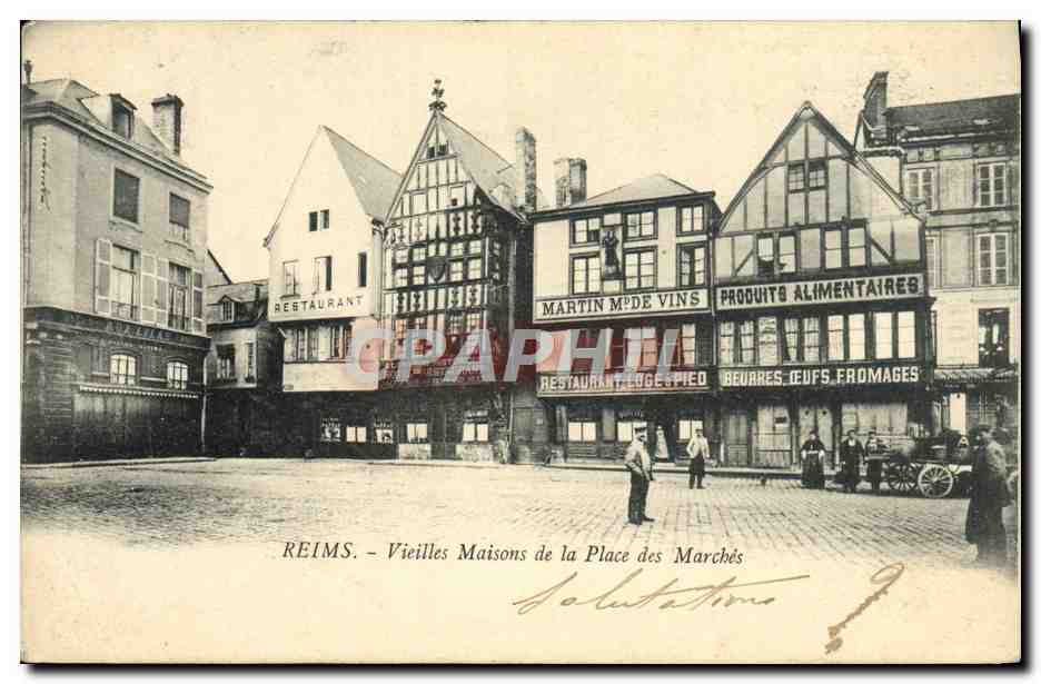 CPA Reims Vieilles Maisons de la Place des Marches