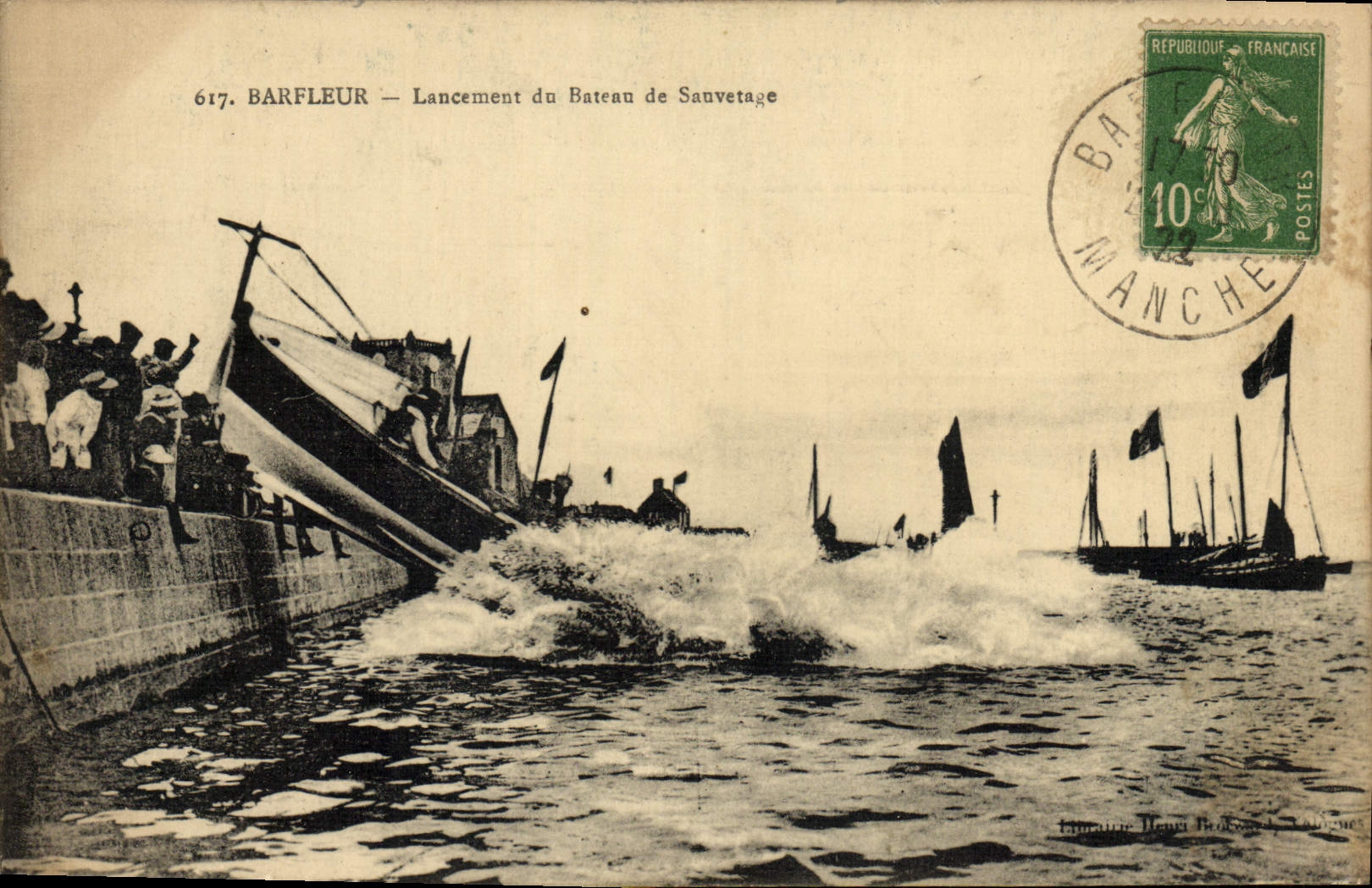 Barfleur — Lancement du Bateau de Sauvetage — Éditeur Henri Bedeau, n°617