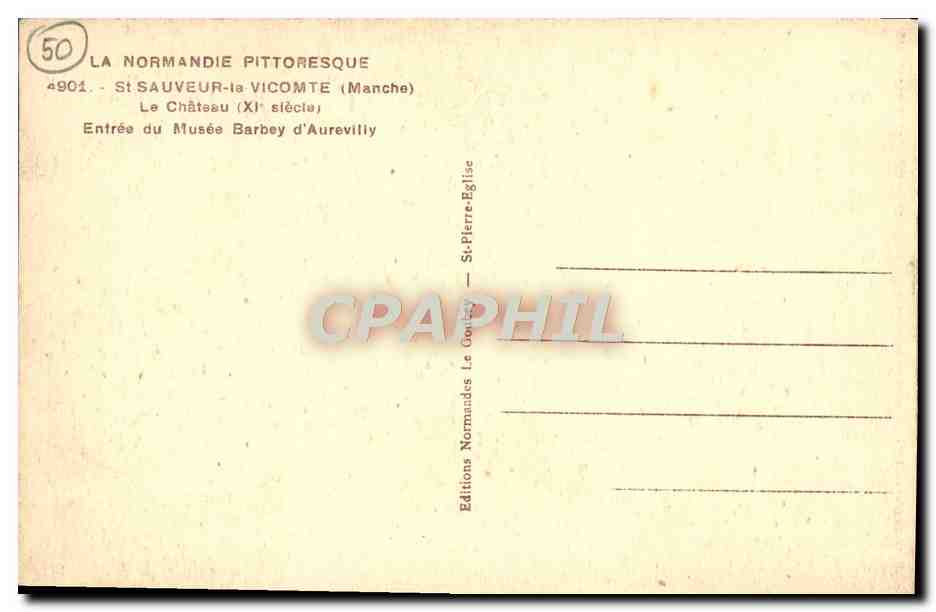 Entrée du château d'Aurevilly — Saint-Sauveur-la-Vicomte (Manche) — Éditions Normandes — Verso