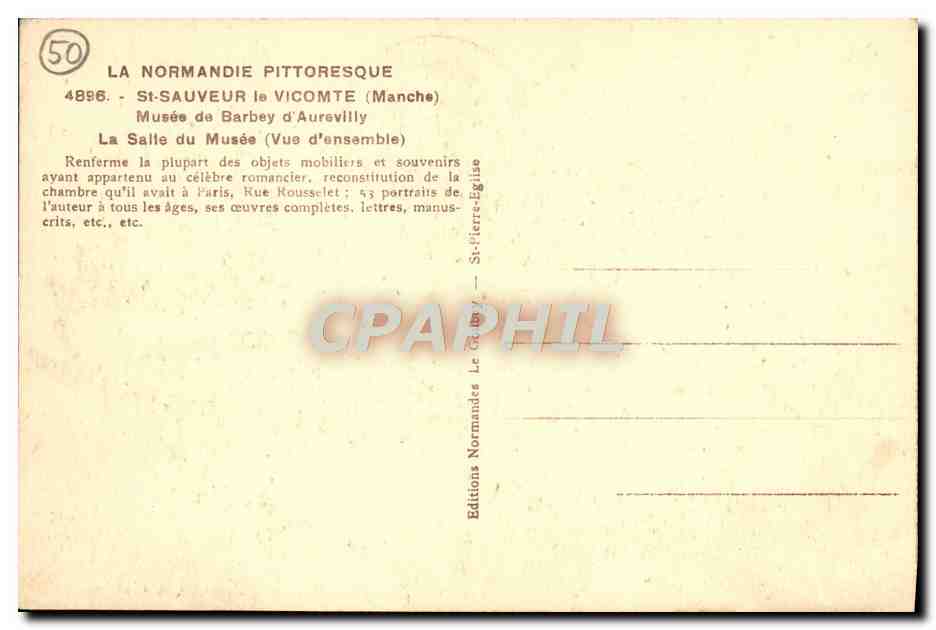 Salle du Musée de Barbey d'Aurevilly — St-Sauveur-le-Vicomte (Manche) — Éditions Normandes Le Gurey — Verso