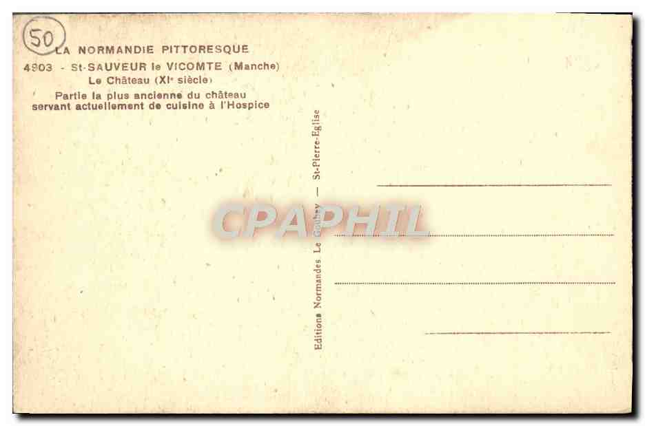 Cuisine du château de St-Sauveur-le-Vicomte — Normandie — Édition St-Pierre-Eglise — Verso