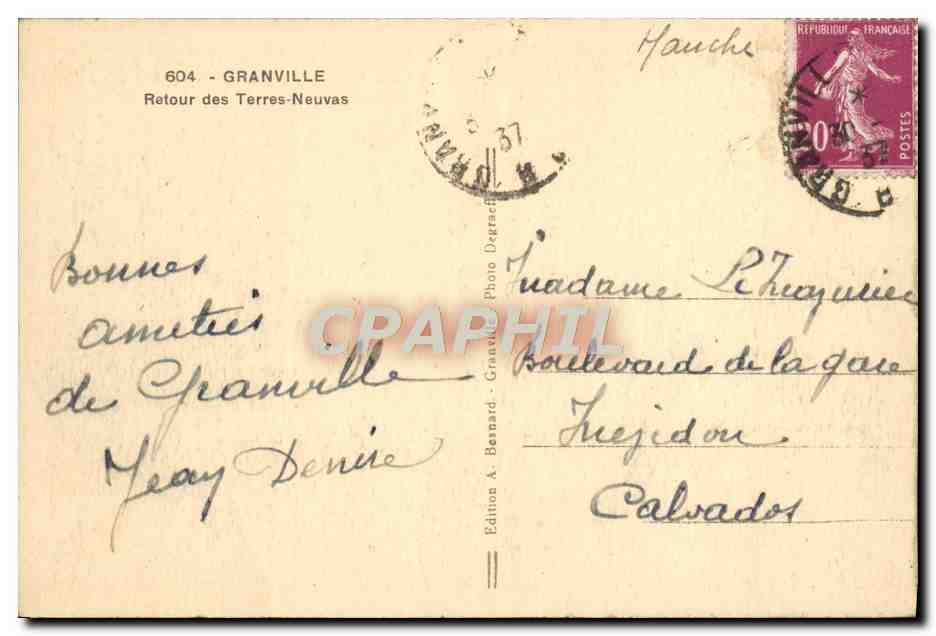 Port de Granville — Retour des Terres-Neuvas — Edition A. Bernard — Achterkant