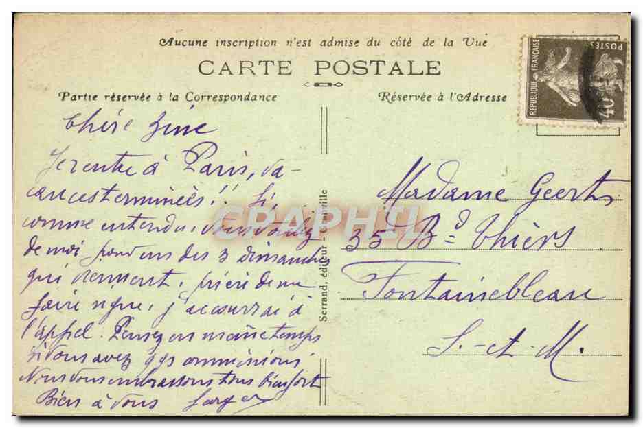 Granville — Le Normandy-Hôtel, le Casino et la Plage à Mer haute. — Serrand, éditeur. — Verso