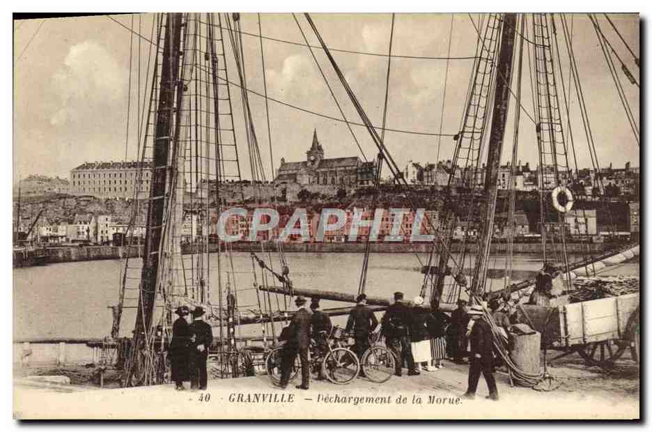Granville — Déchargement de la Morue — Édition E. Lecot, Granville