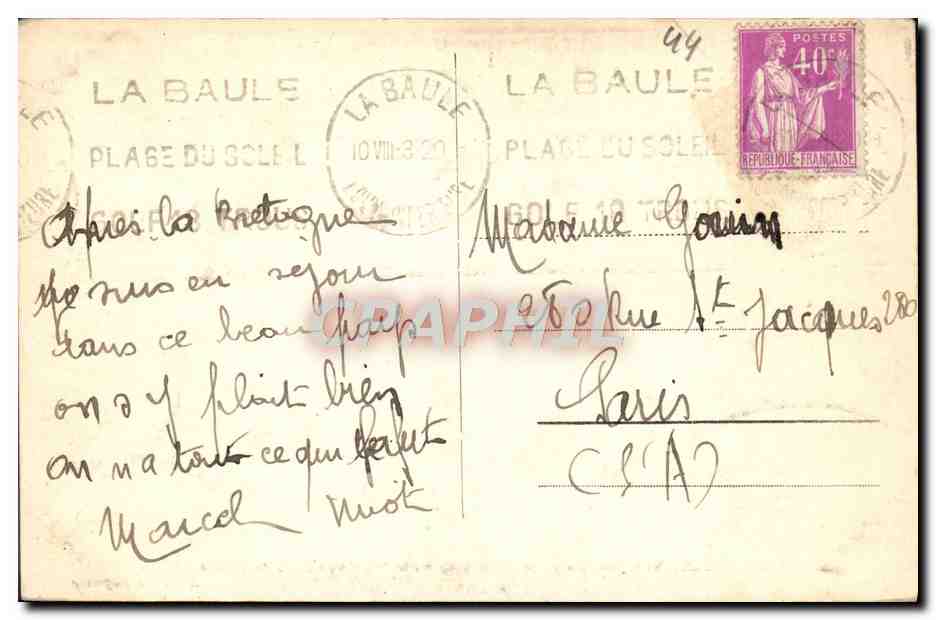 CPA La Baule Vue Generale De La Plage Vers Pornichet Vue Prise De l'Hotel Adriana — Rückseite