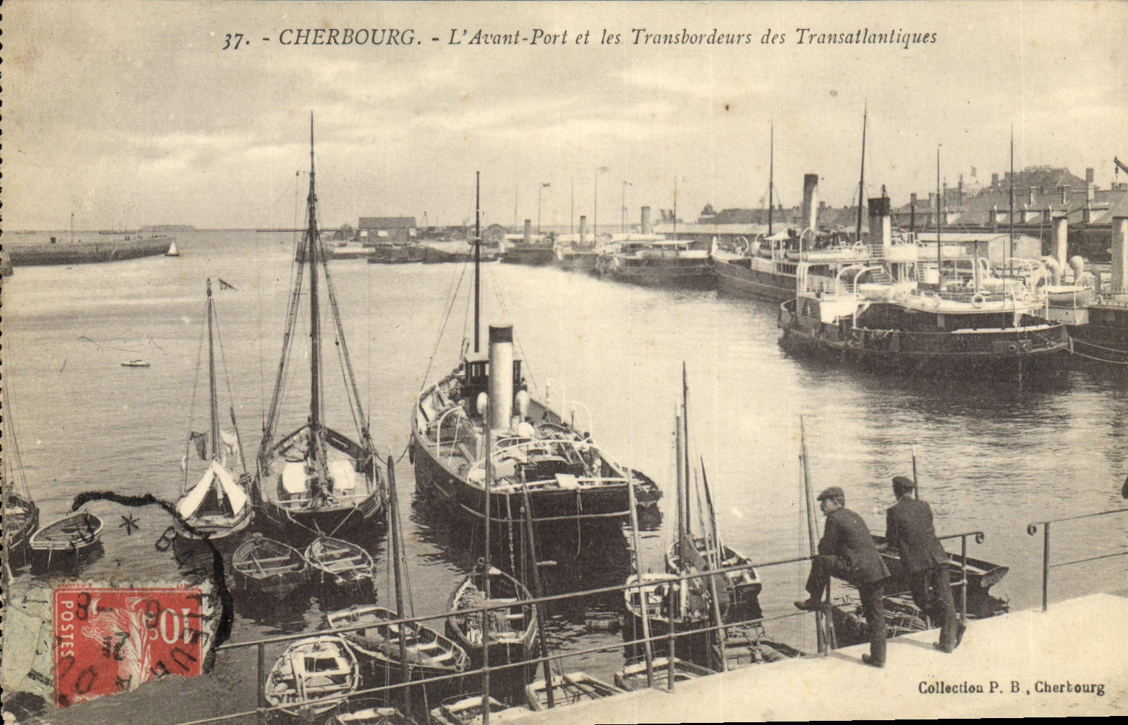 Antike Ansichtskarte Cherbourg Der Vorderhafen Und Die Umstiegsboote Der Transatlantiker