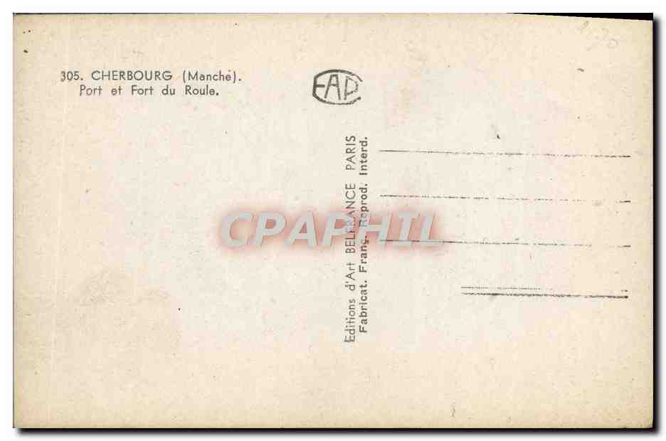 CPA Cherbourg Port Et Fort Du Roule Bateau  — Rückseite