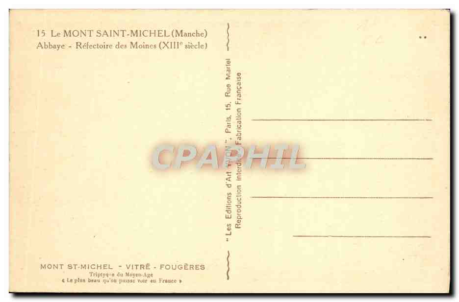 CPA Le Mont Saint Michel abbaye Refectoire Des Moines — Verso