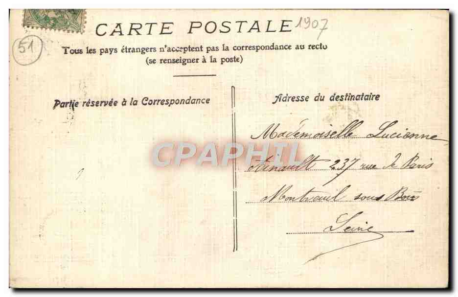Châlons-sur-Marne — La Caisse d'Epargne, vue du Petit Jard — Mabonier, édit. Châlons — Verso
