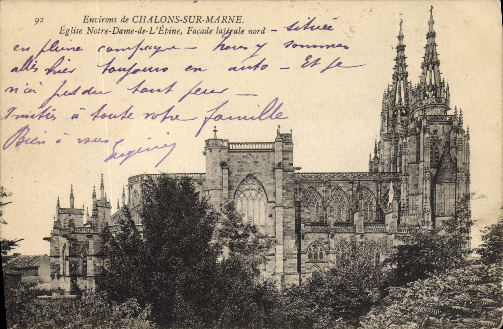 Environs de CHALONS-SUR-MARNE — Église Notre-Dame-de-L'Épine, Façade latérale nord — éditeur inconnu, n° 92