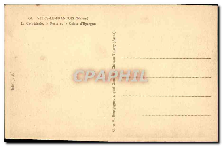 CPA Vitry Le Francois La Cathedral La Poste Et La Caisse D'Epargne — Verso