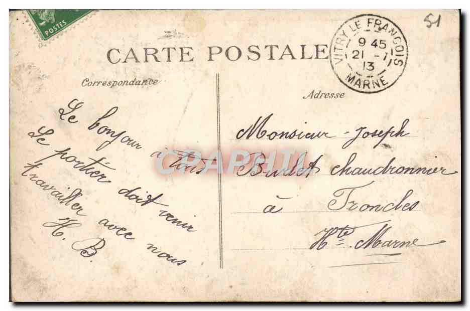 CPA Vitry Le Francois La Place d'Armes  — Verso
