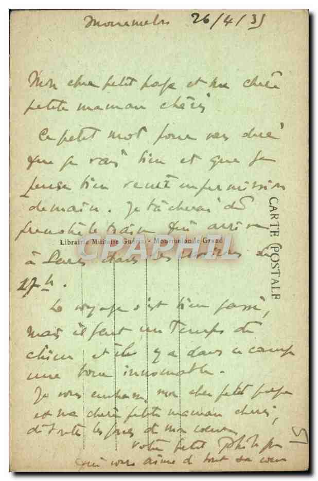 Camp de Mourmelon — Quartiers Joffre et Fach — Librairie Militaire Guérin, Grand — Verso