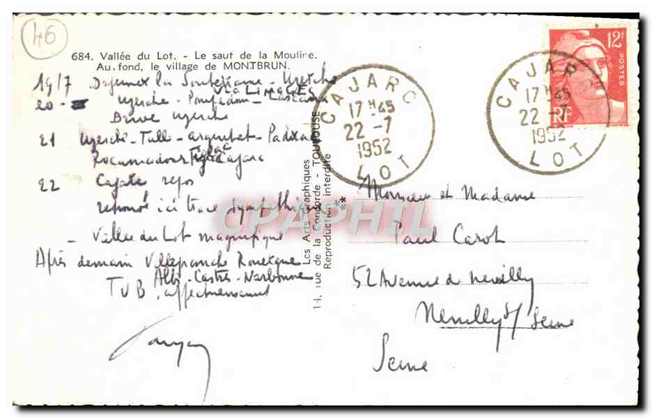 Tal des Lot — Der Fall der Moulinière — Montbrun — Verlag: Les Art Graphiques - Toulouse — Rückseite