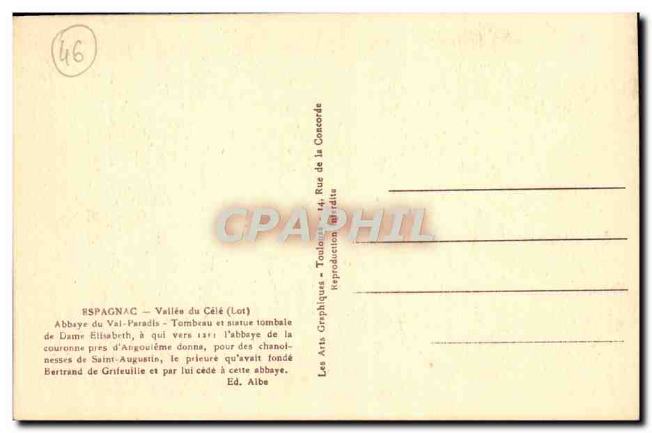 Tombeau de Dame Elisabeth — Abbaye du Val-Paradis — Lot — Verso