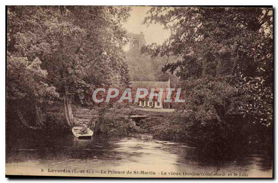 Lavardin (Loir-et-Cher) — Le Prieuré de St-Martin, le vieux Donjon (côté nord) et le Loir — éditeur Lavardin (L.-et G.)
