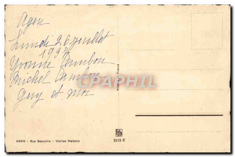 CPA Agen Rue Beauville Vieilles Maisons — Rückseite