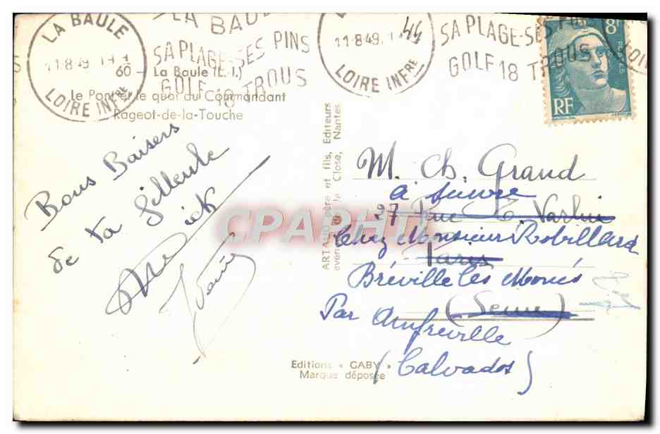 CPA La Baule Le Pont et le quai du Commandant Rageot de la Touche  — Rückseite