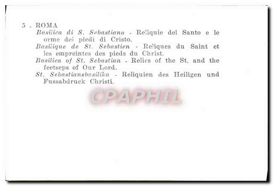 CPM Roma Basilica Sebastiano Reliquie Des Santo E Le Orme Dei piedi di Cristo — Rückseite