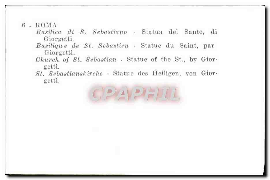 CPM Roma Basilica Sebastiano Statua Del Santo Di Giorgetti — Rückseite
