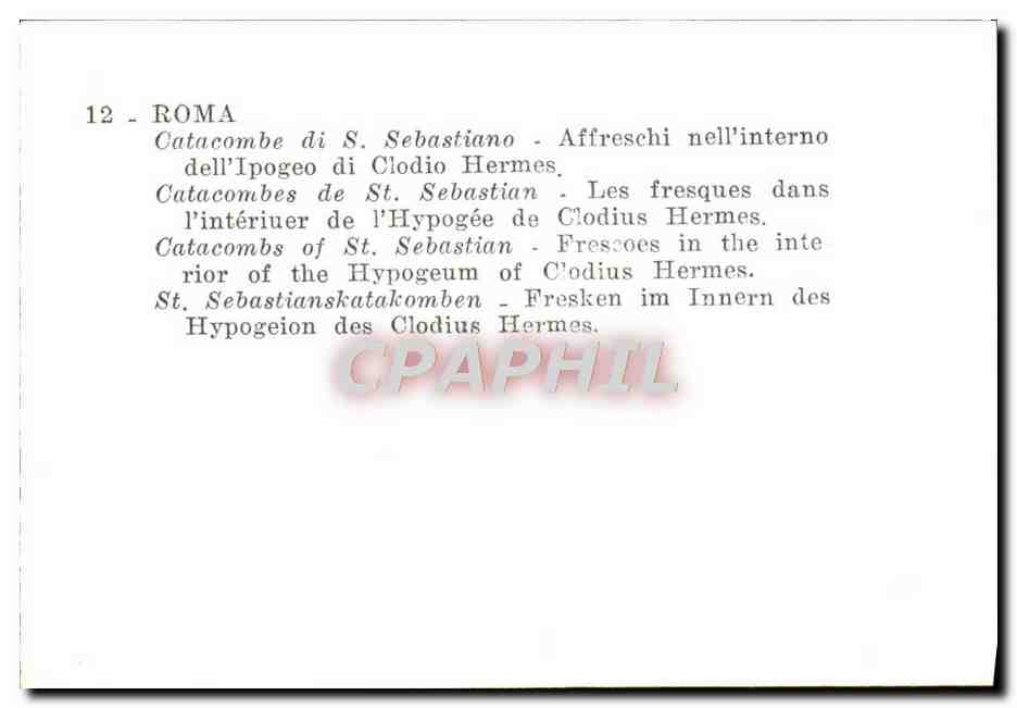CPM Roma Catacombe Sebastiano Affreschi Nell'interno dell'Ipogeo di Ciodo Hermes — Rückseite