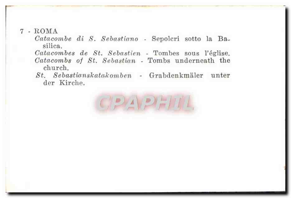 CPM Roma Catacombe Sebastiano Sepolcri Sotto La Basilica — Rückseite