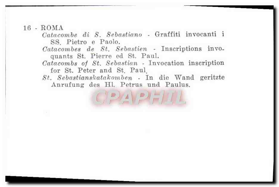CPM Roma Catacombe Sebastiano Graffiti Invocanti i SS Pietro e Paolo — Rückseite