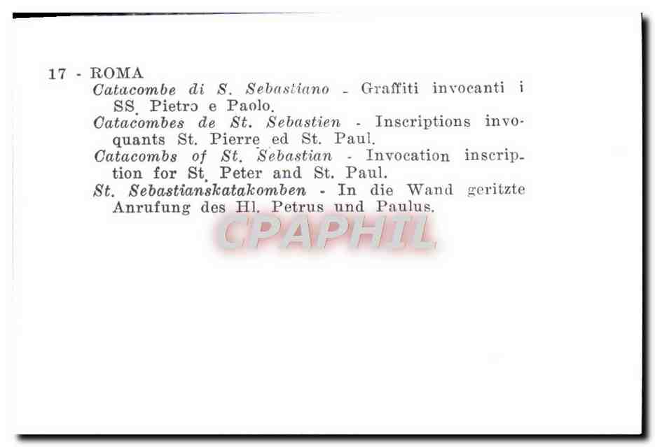 CPM Roma Catacombe Sebastiano Graffiti Invocanti Pietro Paolo — Rückseite