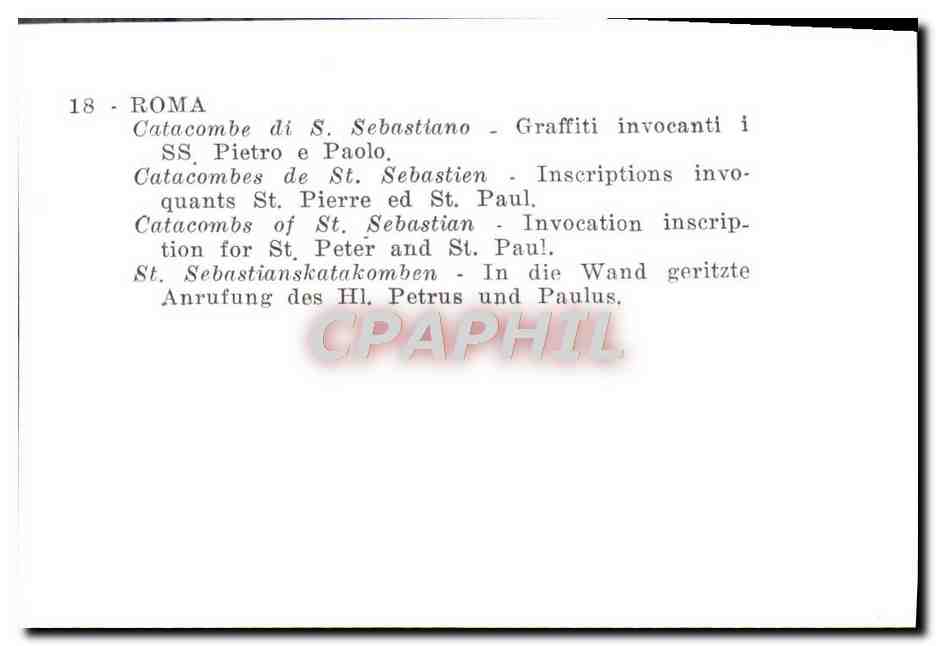CPM Roma Catacombe Sebastiano Graffiti Invocanti Pietro Paolo — Rückseite